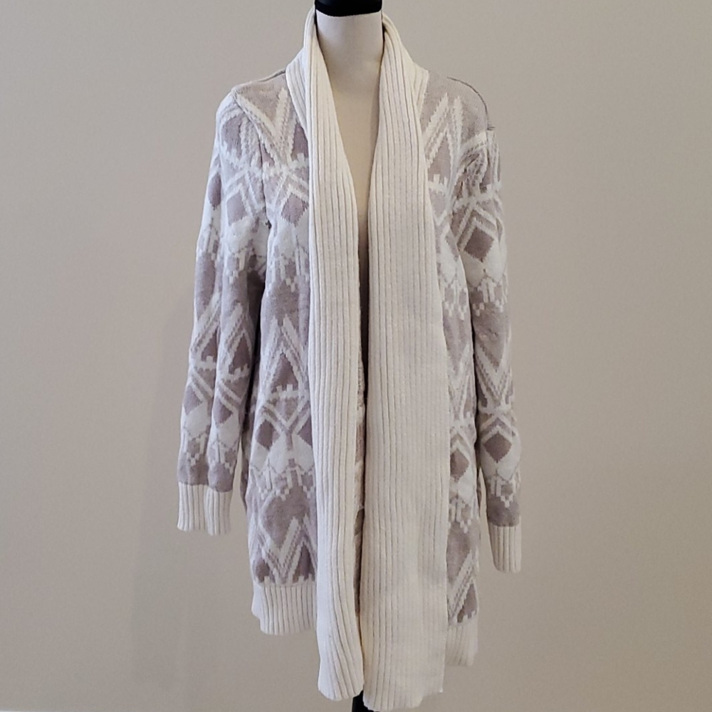 Cream and Tan fair isle open sweater